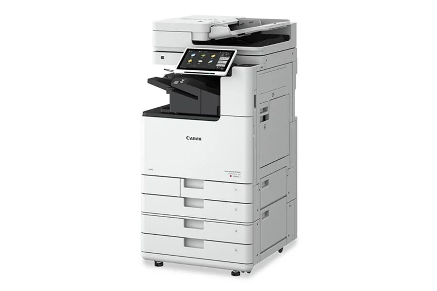 imageRUNNER ADVANCE DX C3926i right view with 4 paper drawers and saddle stitch finisher